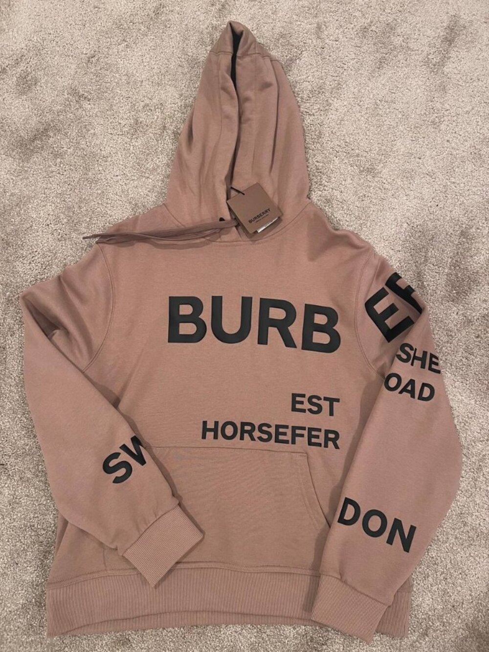 Burberry Horseferry Print Cotton Drawstring Hoodie in Camel (brown)